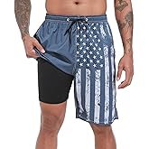 FT FENTENG Mens Swim Trunks with Compression Liner 9" Stretch Board Shorts 2 in 1 Quick Dry Swimwear Bathing Suits