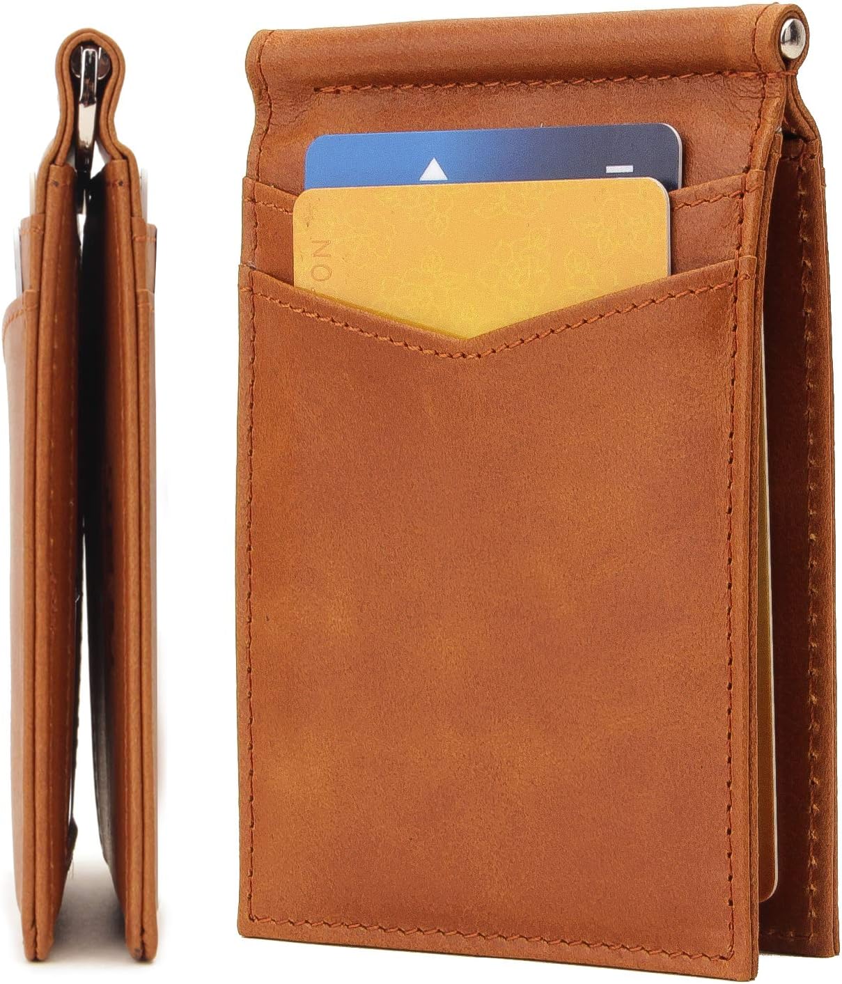 RFID Blocking Leather Men’s Bifold Wallet With ID Window | Men’s Wallet With Money Clip Inside | Ultra Thin, Super Slim, Minimalist Genuine Full Grain Leather Wallet with Gift Box PIEROS by Vass & Co