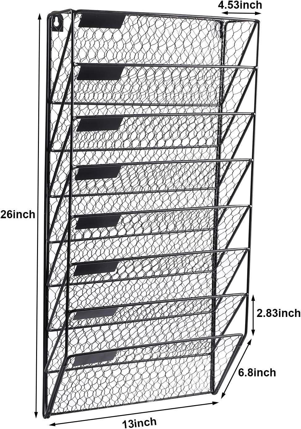 PAG 8 Pockets Wall File Holder Wall Mounted Mail Organizer Metal Chicken Wire Hanging Maganize Rack, Black : Office Products