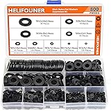 HELIFOUNER 800 Pieces 9 Sizes Black Nylon Flat Washers Assortment Kit - M2 M2.5 M3 M4 M5 M6 M8 M10 M12 (Not Rubber Washer)