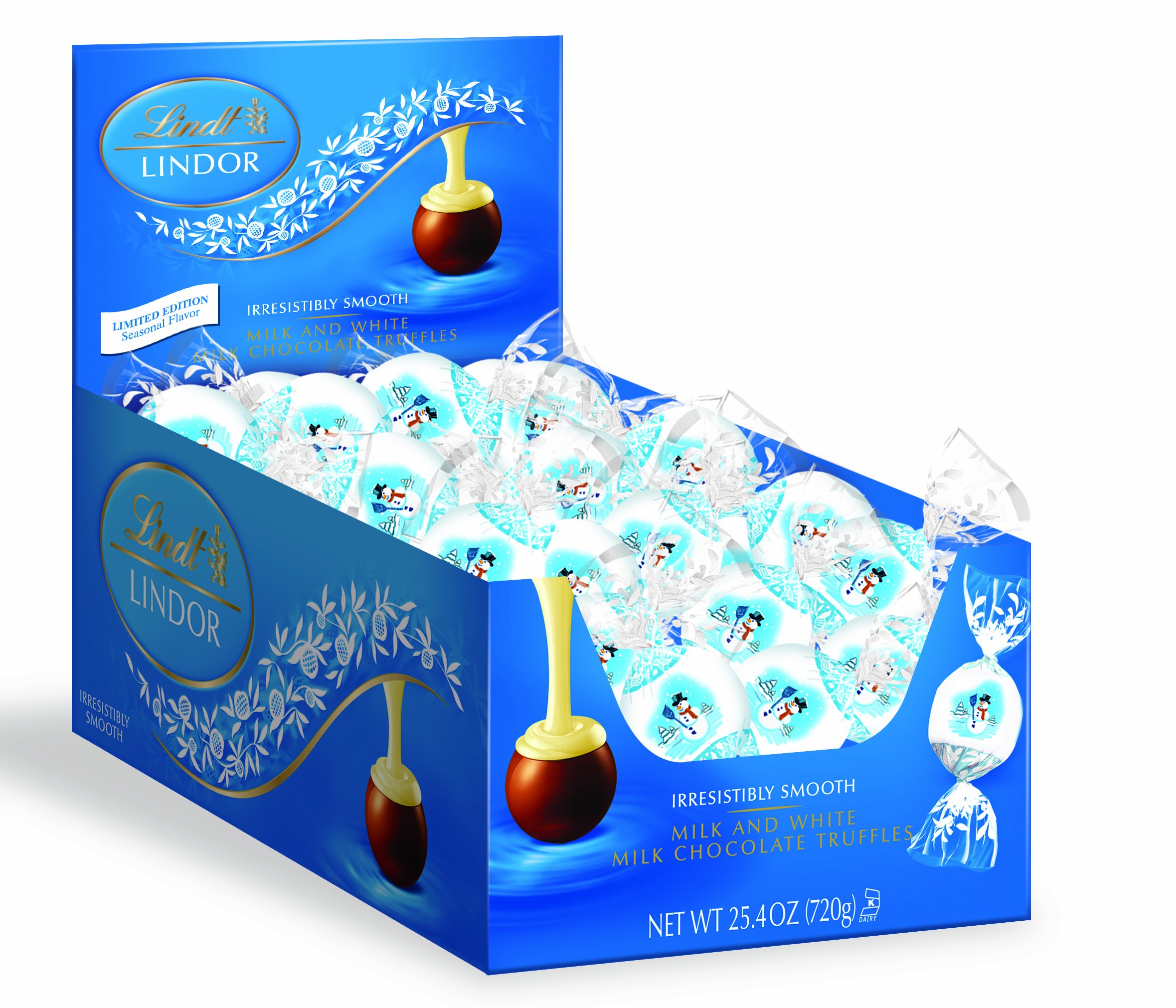 Lindt LINDOR Holiday Snowman Milk & White Chocolate Truffles, Kosher