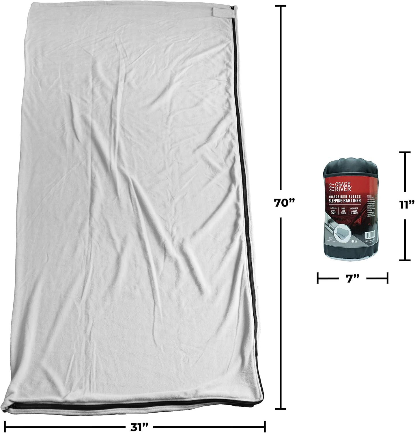OSAGE RIVER Microfiber Fleece Sleeping Bag Liner, Grey : Sports & Outdoors