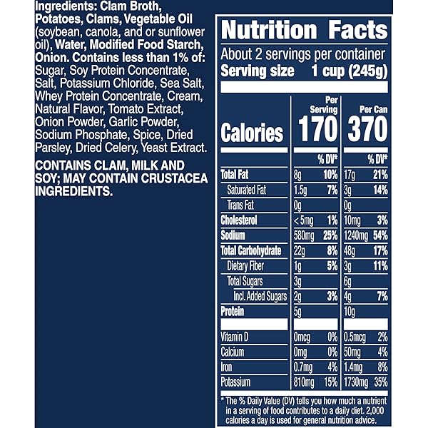 PROGRESSO NEW ENGLAND CLAM CHOWDER, REDUCED SODIUM CANNED SOUP, 18.5 OZ