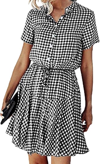 Amazon Finoceans レディース サマー ミニ 半袖ドレス ボタンダウン Aライン Tシャツドレス ワンピース チュニック 通販