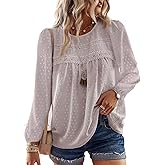 Falechay Boho Tops for Women Long Sleeve Shirts Crewneck Flowy Womens Blouses Dressy Casual Lace Hem Clothing Trendy 2026