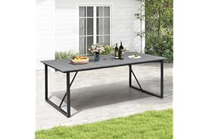 PATIOHIT Patio Table with Umbrella Hole 83" Rectangle Indoor Outdoor Dining Table for 6-8 All Weather Aluminum Outside Table for Lawn Backyard Garden Poolside Park