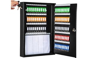 UMEKEN Key Box Wall Mount 100 Position Metal Valet Key Cabinet Lock Box with Key Tags, Key Holder Lockbox Key Organizer Safe Storage Locker Box, Black