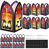 Colarr 24 Sets Christian Nativity Cross Paper Lantern Crafts Kit DIY Religious Crafts Cross Tissue Paper Bulk for Holy Night Christian Sunday School Activity Vbs Art Church Home Religious Decorations