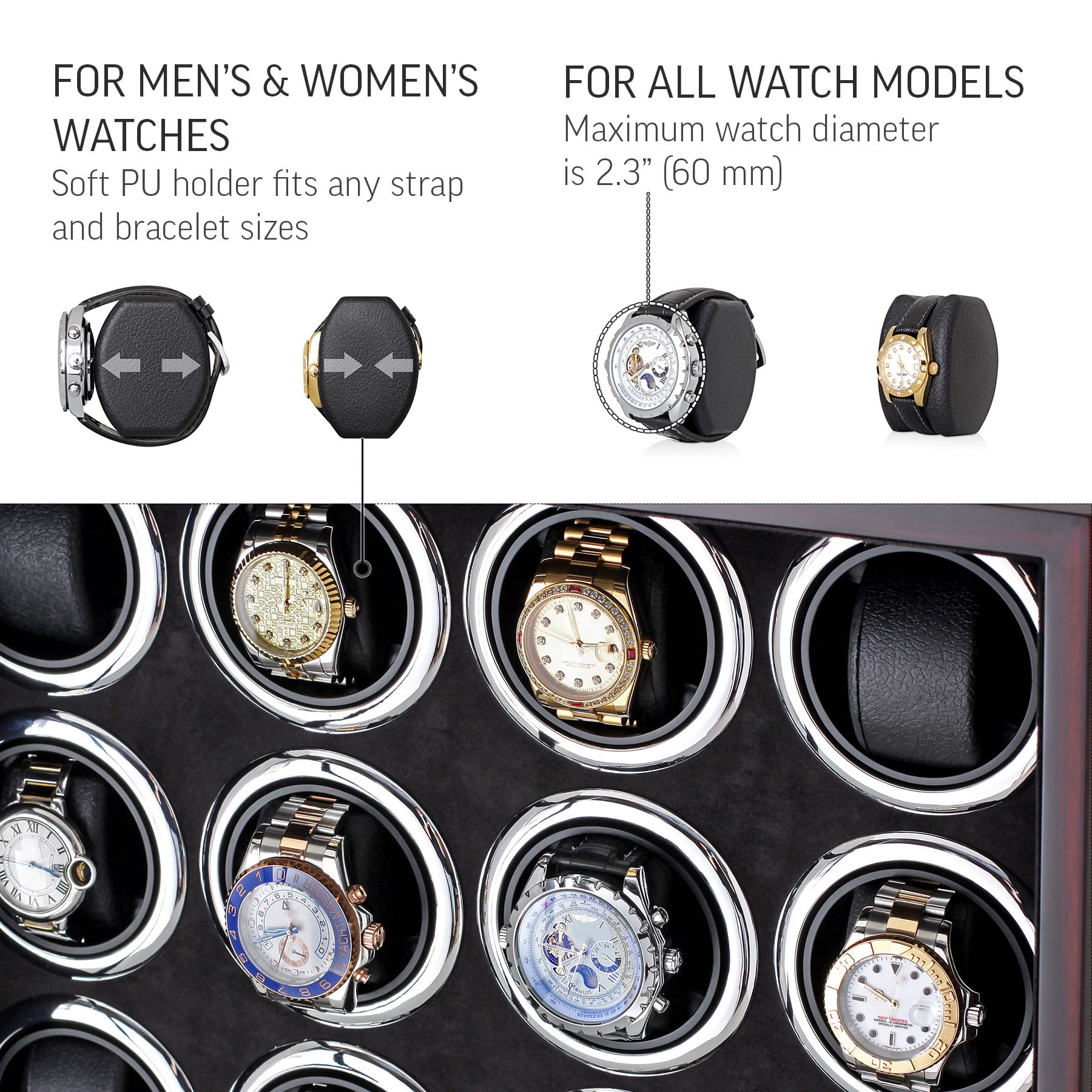 Watch Winder for 16 Automatic Watches with LED Backlight and LCD Touchscreen Control