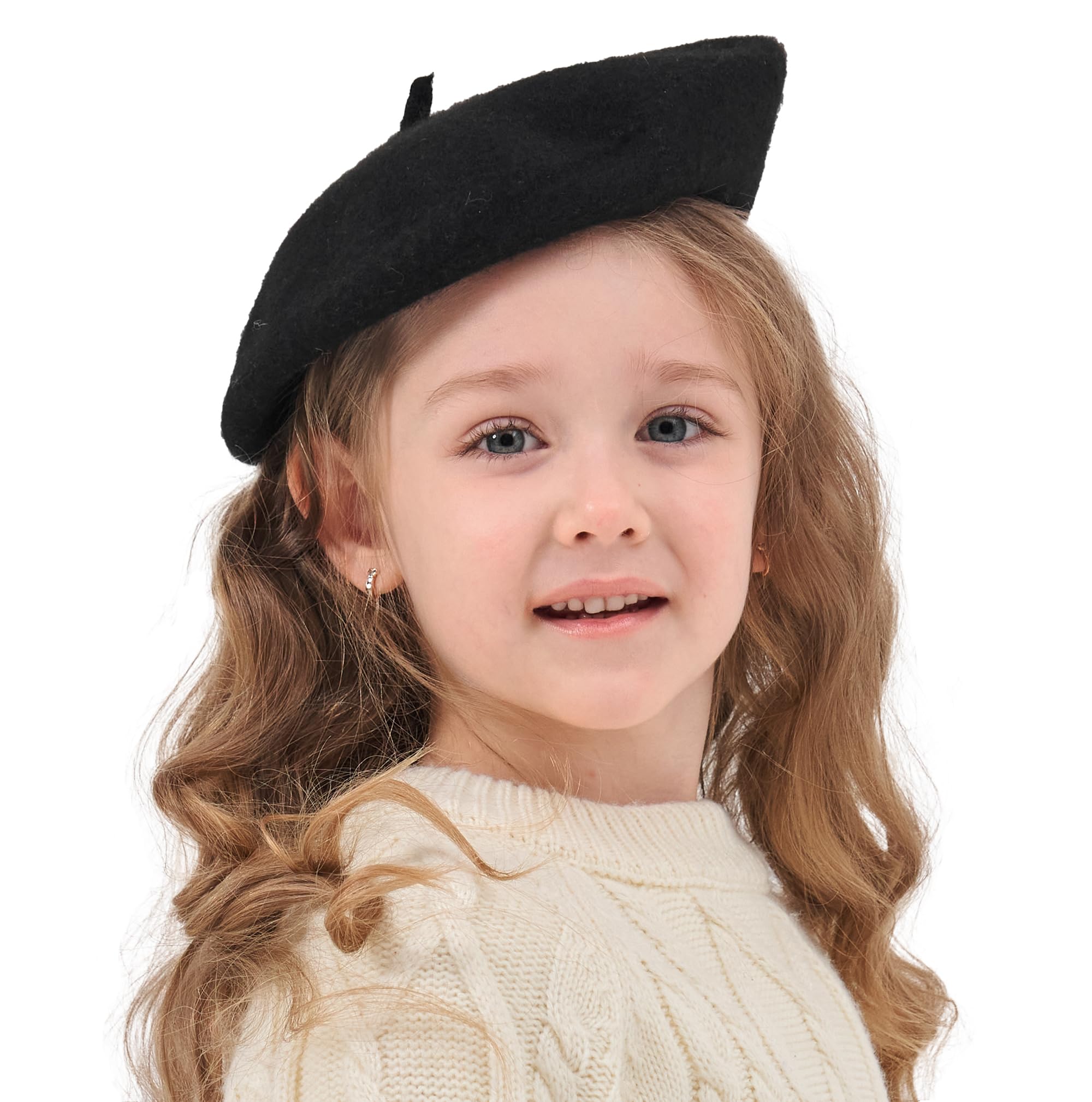 ZLYC Wool Kids Beret Hat Girls Solid Color Artist French Beret Cap(Black)