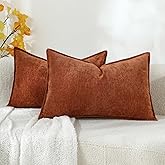 Stellhome Set of 2 Halloween Decorations Autumn Rust Pillow Covers Soft Textured Lumbar Chenille Accent Solid Cushion Cover for Couch Sofa Bedroom Living Room 12x20 Inch, Burnt Orange