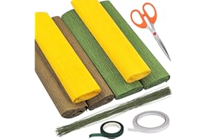 Swpeet 39Pcs 3Colors 9.8 x 98 Inch Crepe Paper Sheets Rolls with Floral Stem Wire, Floral Tape, Double-Sided Tape and Scissor