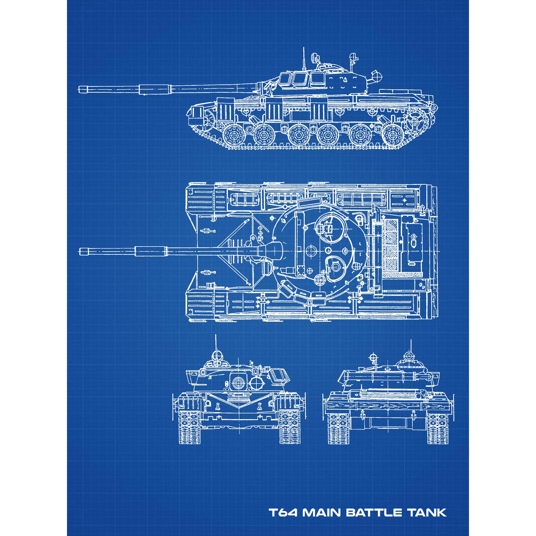 Artery8 T64 Soviet Russian Main Battle Tank Blueprint Plan Large Wall Art Poster Print Thick Paper 18X24 Inch