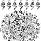 OIIKI 50PCS 3D Rose Charm Pendants, Alloy Mini Flower Pendants, Silver Plated Retro Rose Charm for Jewelry Making, DIY Necklace, Bracelets, Earrings for Women