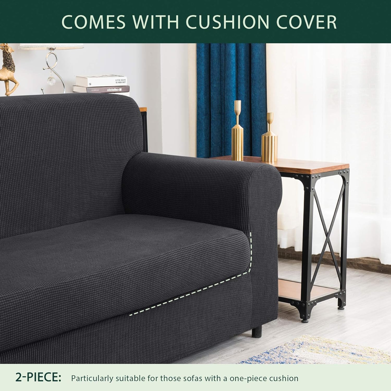 CHUN YI Stretch Sofa Slipcover 2-Piece Couch Cover Furniture Protector,Arm Chair Loveseat Coat Soft with Elastic Bottom, Checks Spandex Jacquard Fabric, X-Large, Gray: Furniture & Decor