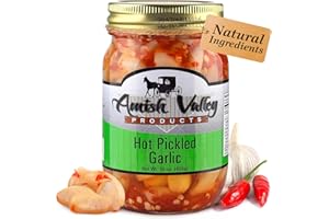 Amish Valley Products Country Pickled Garlic Sweet or Hot Flavor 15 oz Glass Jar (Hot, 1-15oz JAR)