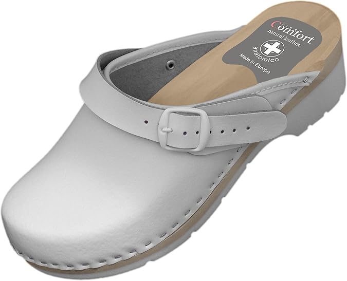 Women's Natural Leather Clogs with Buckle/Back Strap Amazon.co.uk
