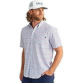 HUK - Mens Kona Pattern Short Sleeve Fishing Button Down Shirt, Channel Marker 2.0, Large
