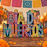 Putuo Decor Dia De Muertos Table Decor, Day of the Dead Table Decoration | Colorful Day of the Dead Shelf Sign for Ofrenda Mantel Desk, Rustic Dia De Los Muertos Decor for Tabletop Tiered Tray