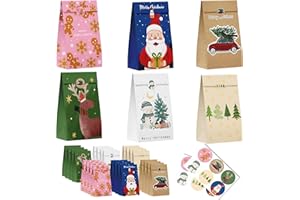 Riccioofy Christmas Treat Bags - 24 PCS Gift Bags with Stickers | CHRISTMAS Bags for Gifts | Xmas Party Favors for Kids | Small Christmas Gift Bags Assorted Sizes Baskets Decorations