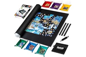 Becko US 2000 Piece Puzzle Mat Roll Up with 6 Sorting Trays & Storage Bag & Black Pump, Jigsaw Felt Mat for Easy Transport & Storage, Portable Puzzle Saver for 2000 1500 1000 Pieces Jigsaw Puzzles