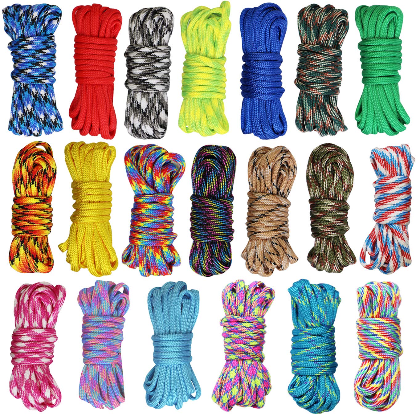 10pcs/20pcs Paracord Bracelet Cord Parachute Color Rope Outdoor Survival Safe Rope Set for DIY Hand Woven Length 10 Feet (Colorful x 20 pcs)