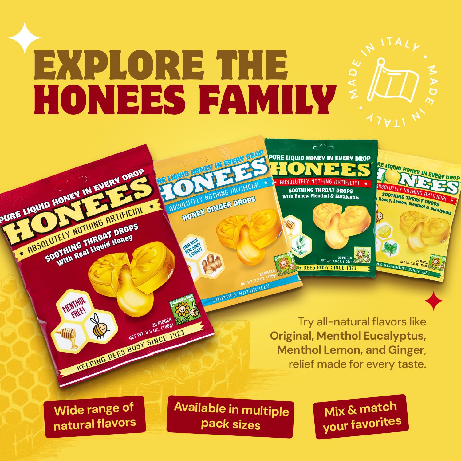 Honees Honey Filled Drops, Honey Cough Drops with Real Honey-Natural Sore Throat Relief-Nothing Artificial-Throat Coat Lozenges, Natural Cough Suppressant, Non-GMO (1 Pack – 20 Drops)