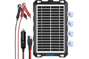 POWOXI-9W-Solar-Battery-Trickle-Charger-Maintainer -12V Portable Waterproof Solar Panel Trickle Charging Kit for Car, Motorcycle, Boat, Marine, RV, Trailer, Powersports, Snowmobile, etc.