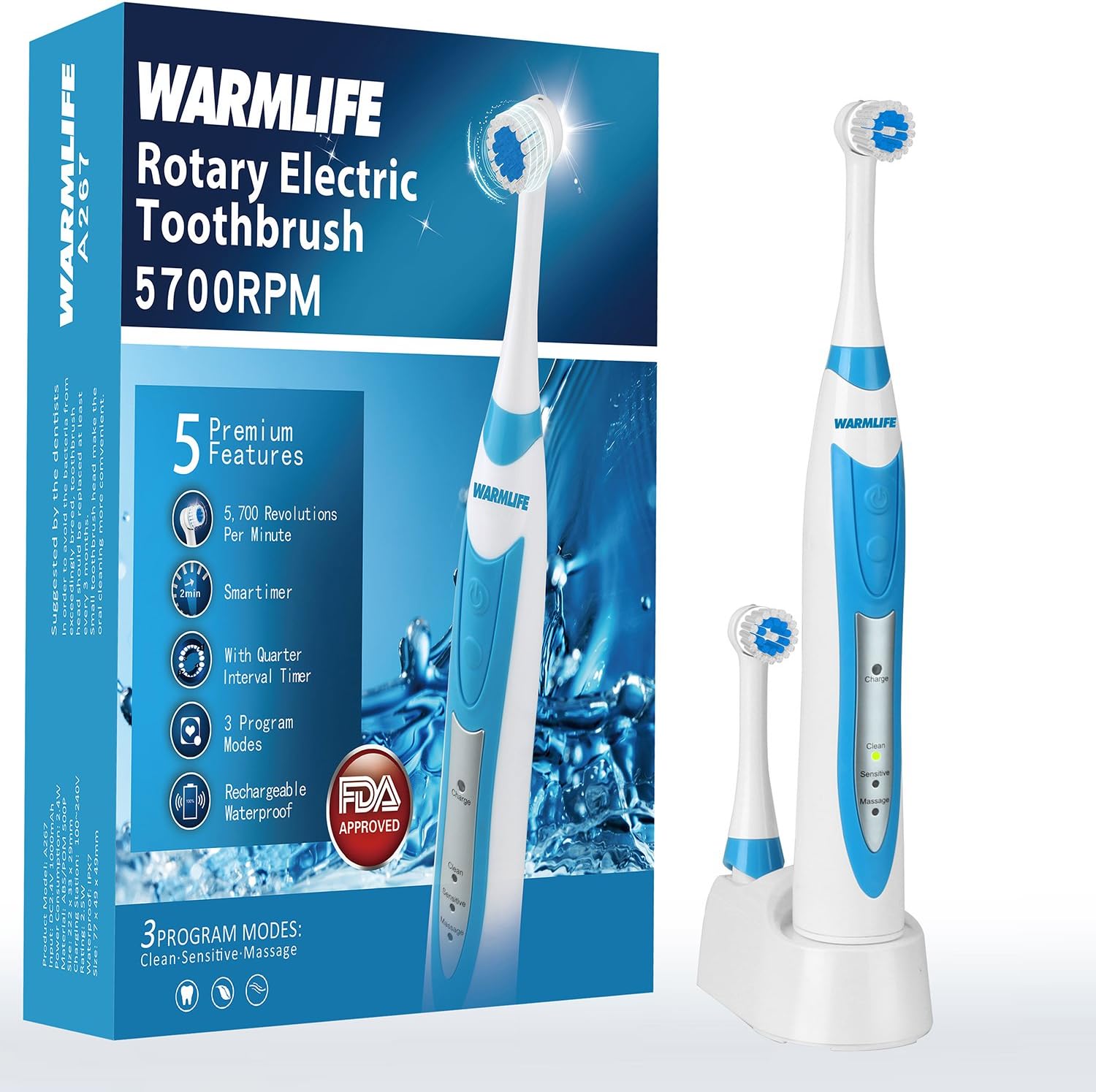 ihave Rotary Electric Toothbrush Powerful 5700rpm Deep Clean as Dentist Rechargeable with 2 Minute Brush Timer 3 Brush Modes 15 Days Long Lasting (Rotary Electric Toothbrush)