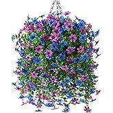 INQCMY Artificial Faux Hanging Flowers Plants Basket for Outdoor Outside Spring Decoration,UV Resistant Fake Silk Daisy in Planter Resistant Look Real for Home Porch Balcony Patio Yard Decor
