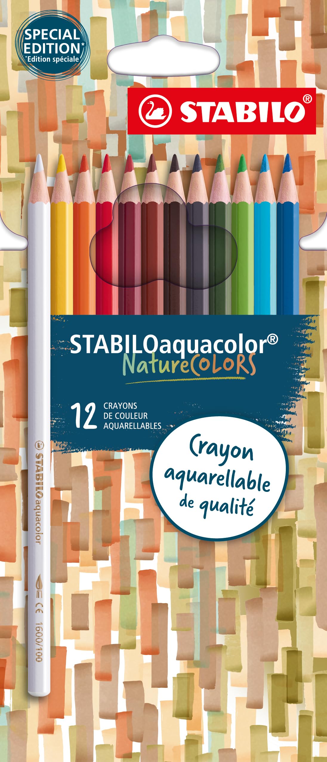 STABILO aquacolor NatureCOLORS - Aquarellable Colouring Pencil - Pack of 12 - Assorted Colours