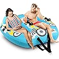 SereneLifeHome Inflatable 4- Person Floating Island Raft, Party Island Raft w/ 4 Drink Holders, Use for Lounging on Lake, Beach River or Pool