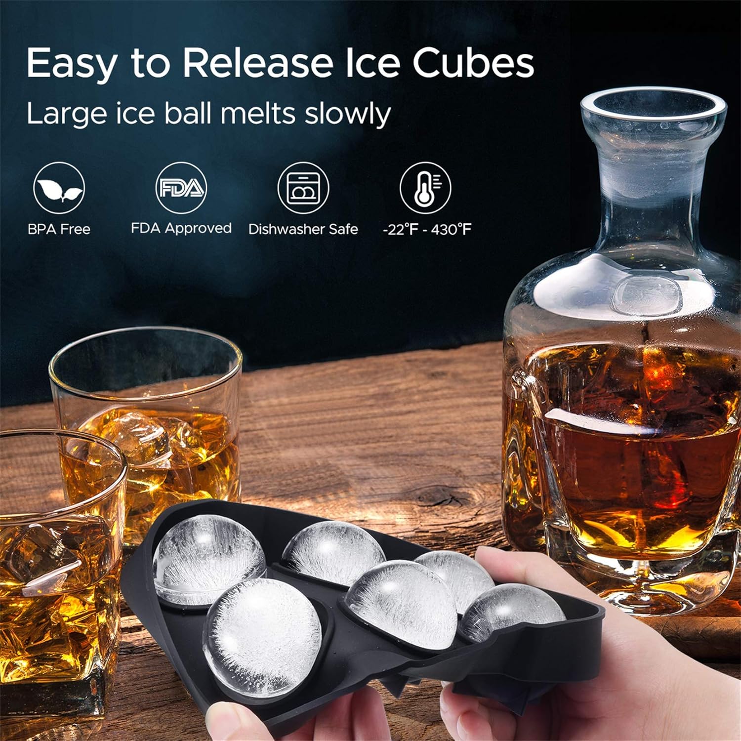 OMORC Ice Cube Trays, Silicone Ice Ball Maker Easy Release Food Grade Flexible Stackable Safe Ice Cube Molds 6 Cavity for Whiskey, Cocktails, Baby Food, Reusable and BPA Free, Pack of 2: Kitchen & Dining