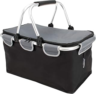 bremermann Einkaufskorb, faltbar, mit Aluminiumrahmen und weich ummanteltem Griff sowie Reflektoren (schwarz)