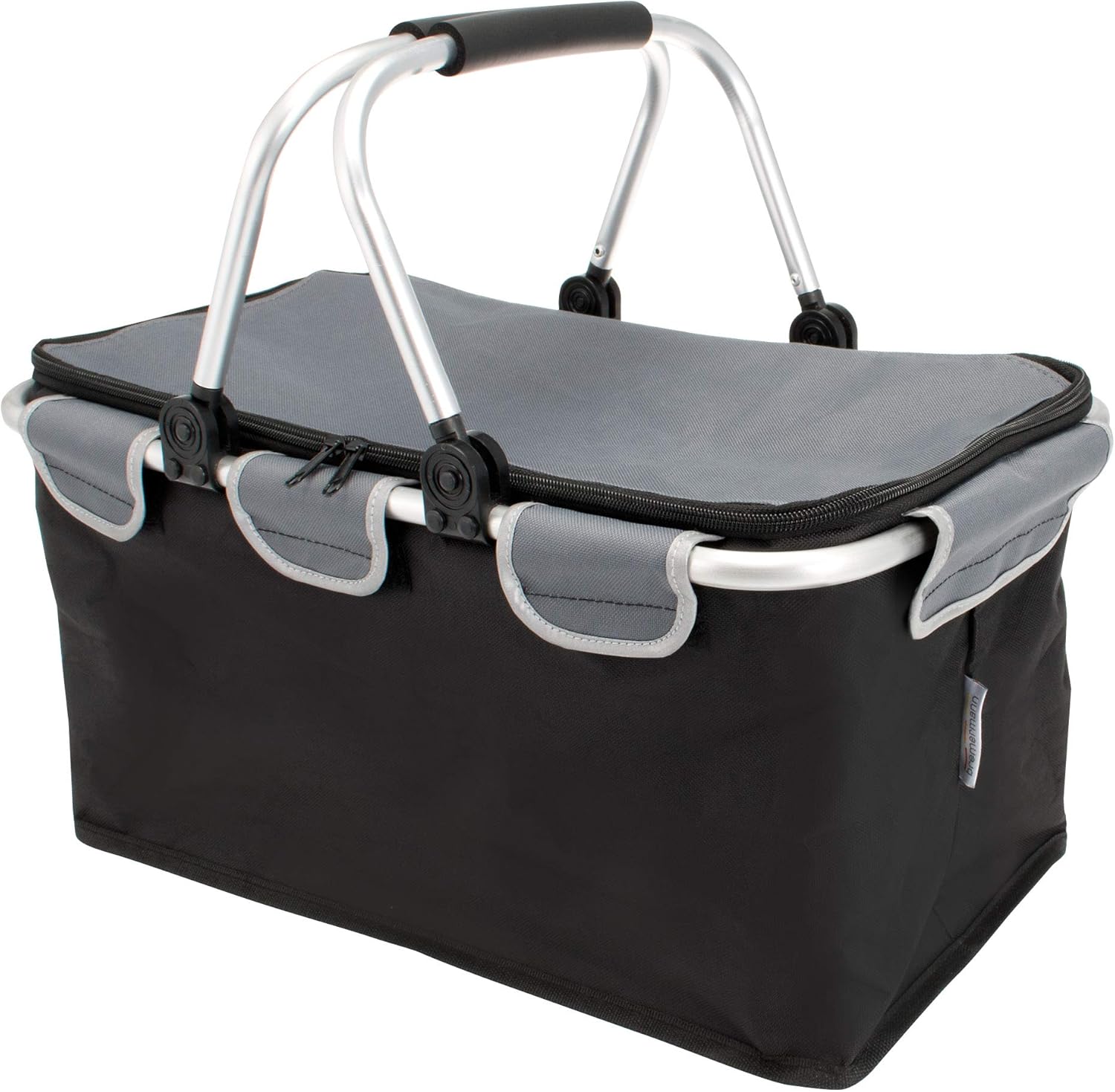 bremermann Einkaufskorb, faltbar, mit Aluminiumrahmen und weich ummanteltem Griff sowie Reflektoren (schwarz)