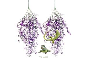 MUYG Hanging Plants for Reptile Tank,Bearded Dragon Plastic Flexible Fake Vines Plant Leaves with Suction Cup Lizards Terrarium Habitat Decorations for Geckos Turtles Snake Frog Chameleon(2 Pcs)