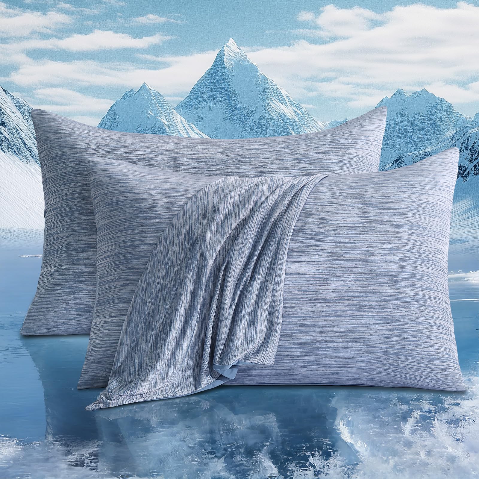 Luxear Cooling Pillowcases for Night Sweats, Cool Pillow Cases with Arc-chill 3.0 Cooling Fiber Q-Max 0.5, Double-Sided Design Soft and Breathable With Hidden Zipper, Machine Washable 50x75cm-Blue