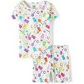 The Children's Place girls 100% Cotton Short Sleeve Top and Shorts 2 Piece Pajama Set
