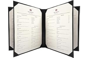 Goodsmart Columbia Casebound Menu Covers – 5-Pack, Black Premium Faux Leather Restaurant Menu Holders, 8.5" x 11", 6-View with Interior Album Corners