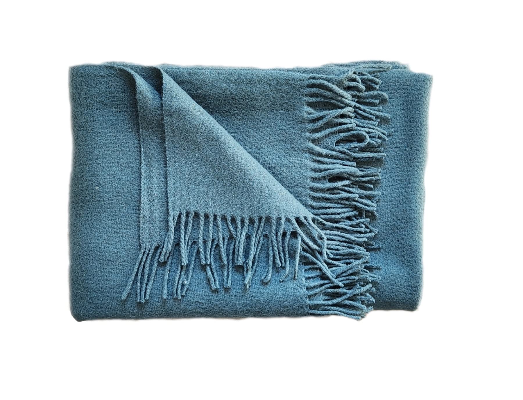 LOBOLOKO Cosy Wool Blanket Comfort Bedspread with Fringes as Sofa Blanket, Couch Throw or Picnic Blanket (Green)