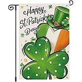 Louise Maelys St Patrick's Day Garden Flag Shamrock Clover Hat 12x18 Inch Double Sided Small Burlap Welcome Saint Patricks Spring Holiday Yard Outdoor Sign Outside House Decoration