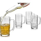 PARNOO Glass Beer Stein, Traditional Beer Mug Set, Beer Mugs with Handles, Freezable Beer Glasses, Beer Mug Set of 4 - 18 Oun