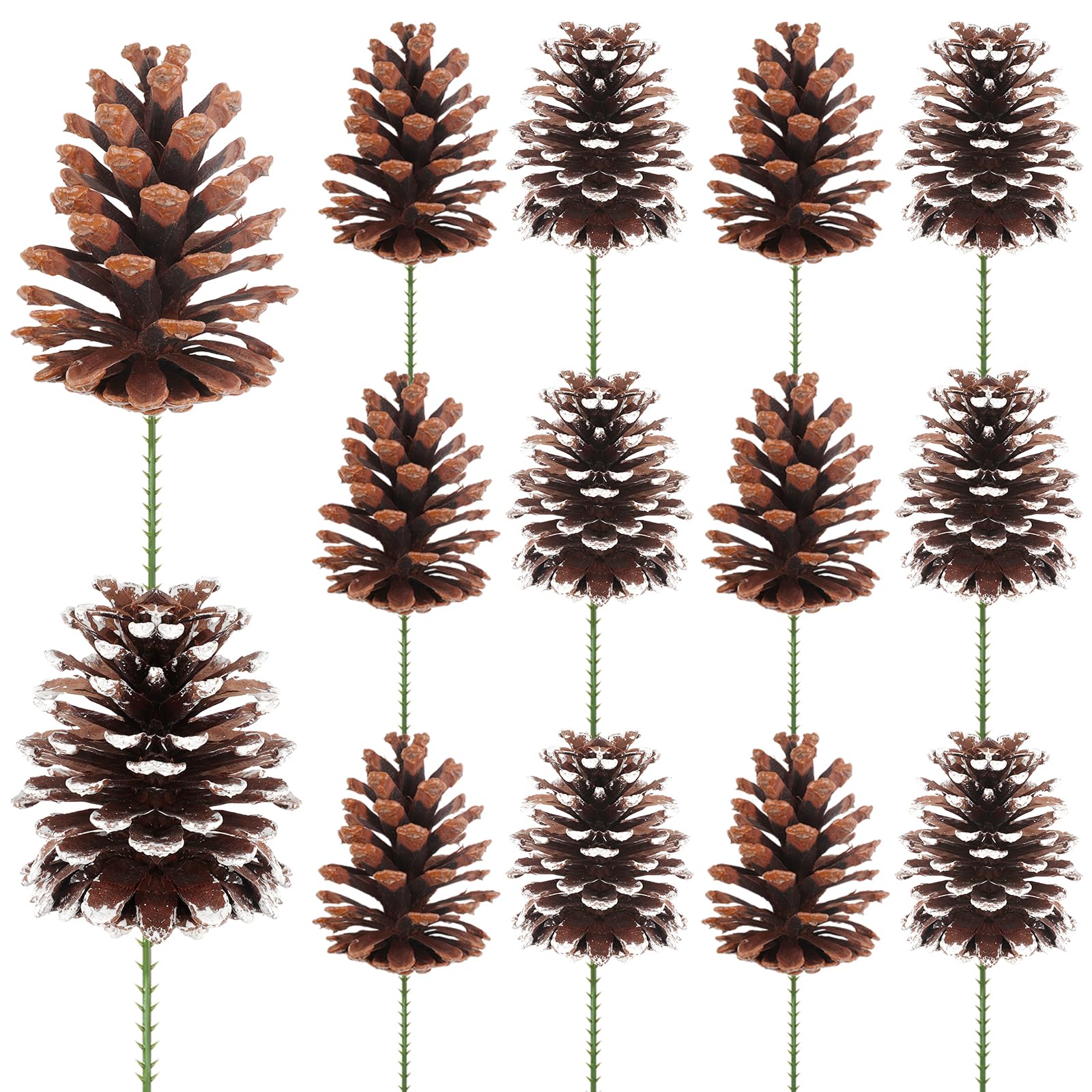 Fangoo 12pcs 8-12cm Large Christmas Pine Cones Picks Natural Snow Pine Cone for Xmas Tree Craft Garland Wreath Ornaments Pinecones Decorating Winter Holidays Home