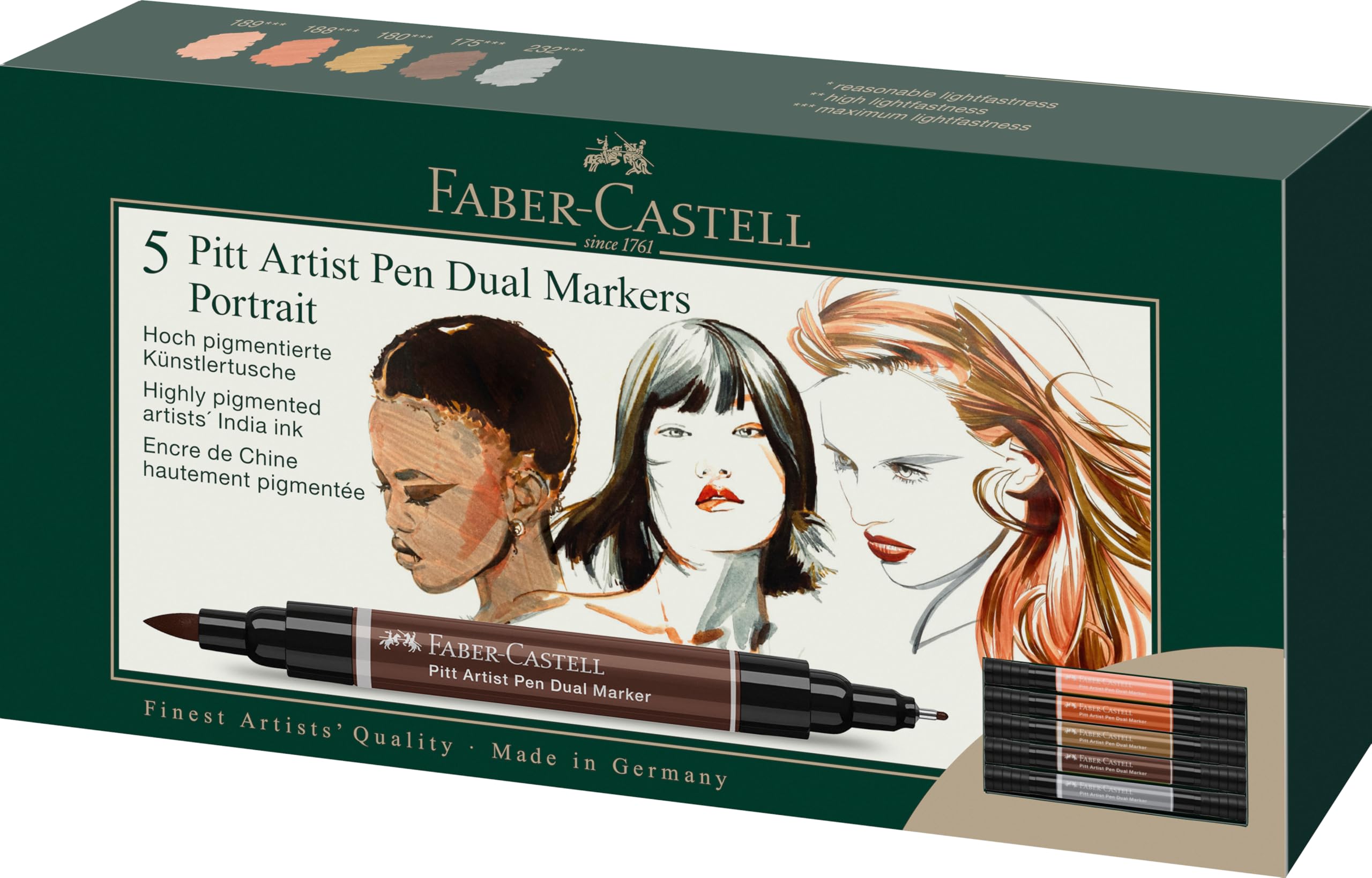 Faber-Castell Pitt Artist Pen Dual Marker, Portrait Wallet of 5, Coloured Marker Pens, Drawing, Home Office, Art, Colouring
