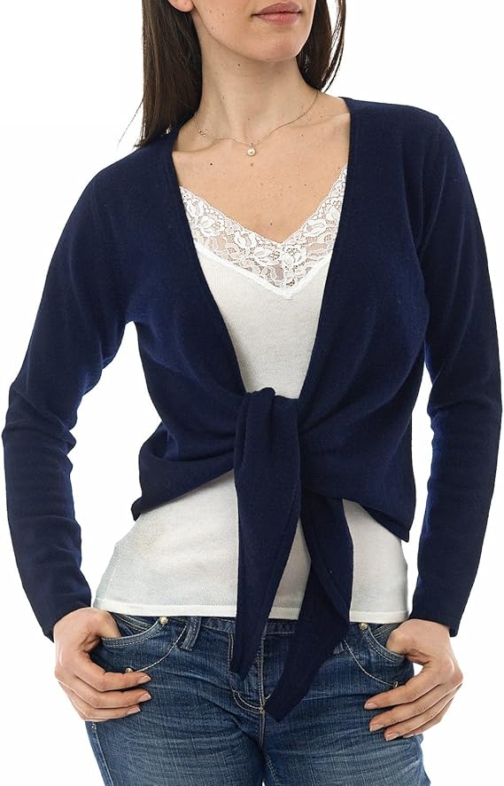 Wool Overs Women's Cashmere & Merino Ballet Wrap Cardigan Navy Medium