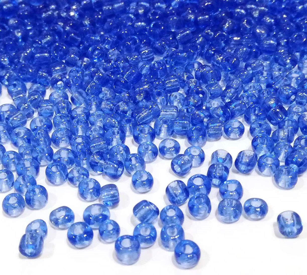 Pack of 1100 Glass Seed Beads 4 mm, 6/0, Pony Beads, Clear Mini Children's Beads, Seed Beads, Choice of Colours (Blue Transparent)