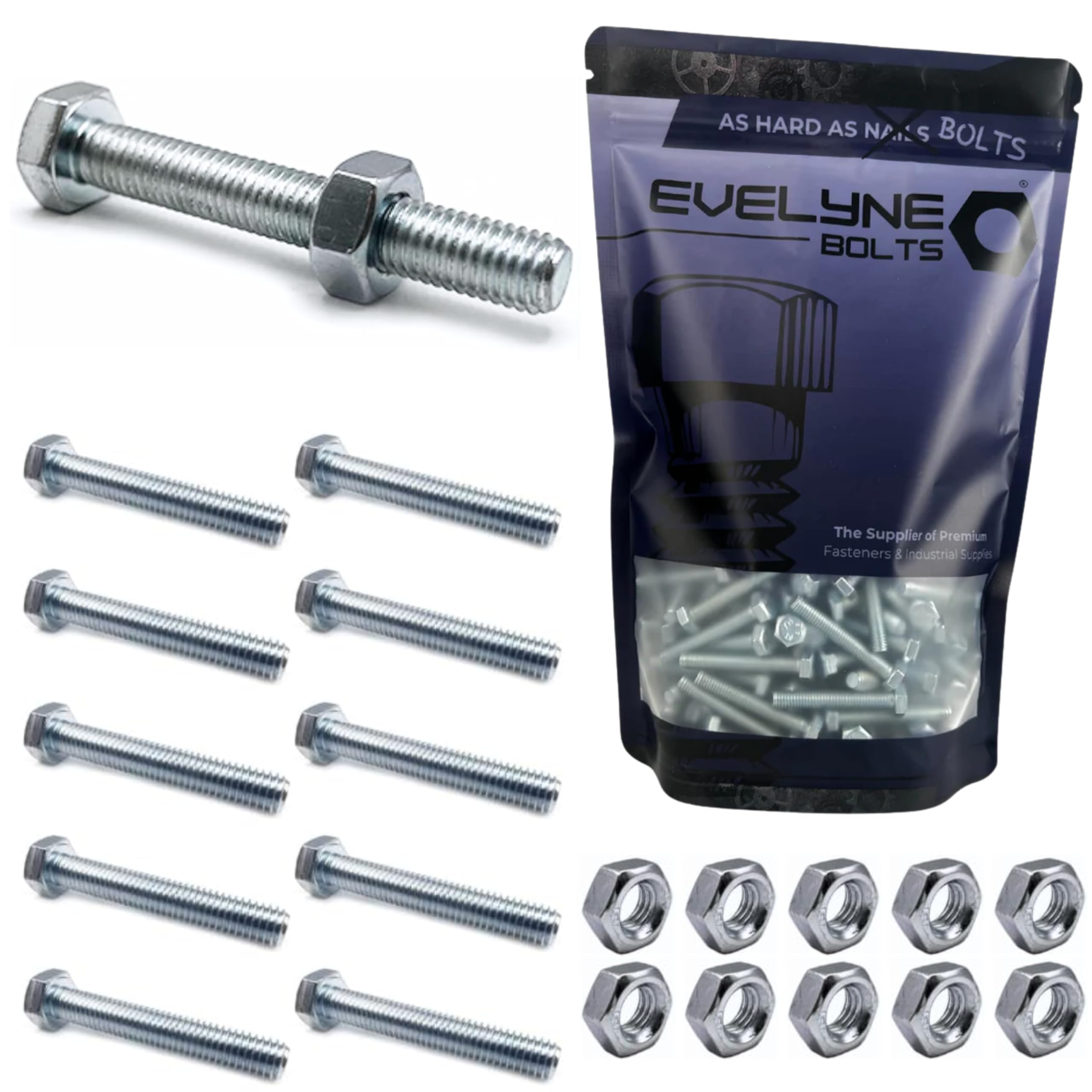 M6 Nuts & Bolt 10 Pack (M6 x 80mm Bolts & M6 Nuts) Hex Bolt/Setscrew Fully Threaded