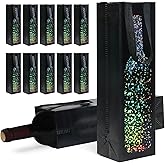 cabzymx 12-pack Black Reusable Wine Bags with Handles, 13.6x3.5x3.9 Inches Holiday Wine Gift Bags with Bottle Pattern Design for Christmas Thanksgiving Halloween Birthday Party