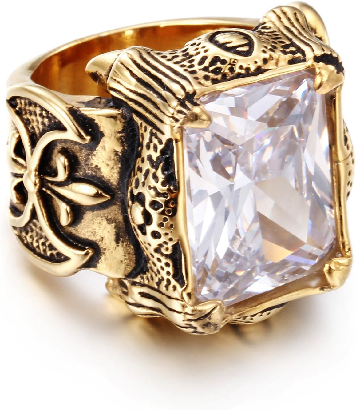 NELSON KENT Men's Retro Inlaid Color Zircon Titanium Steel Gold Silver Ring