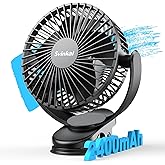 Svinkal USB Portable Clip on Fan, 2400mAh Battery Type-C 6in, 3 Speed 720° Tilting Head, Black Personal Rechargeable Fan for Desk, Bedside, Golf Cart, Baby Stroller, Indoor & Outdoor Use